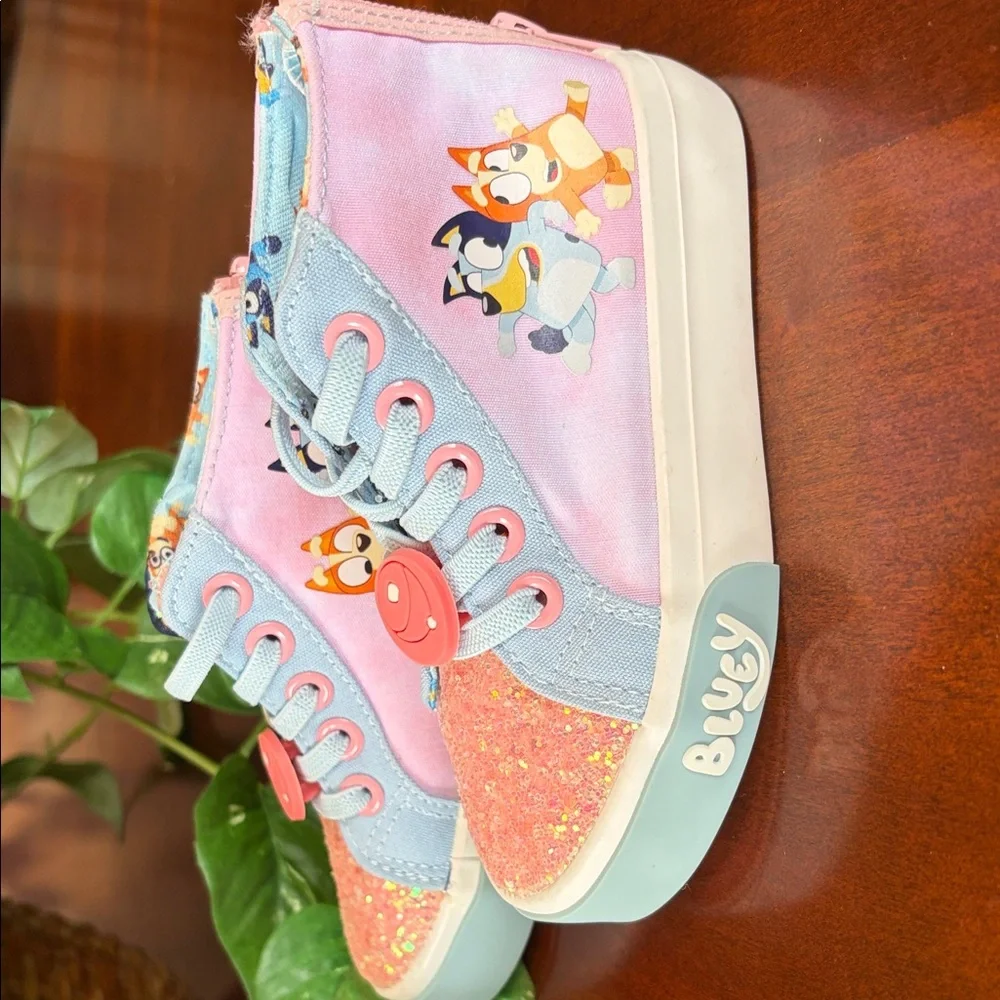 Girls' Glitter High-Top Sneakers in Pink and Light Blue - Picture 7 of 7